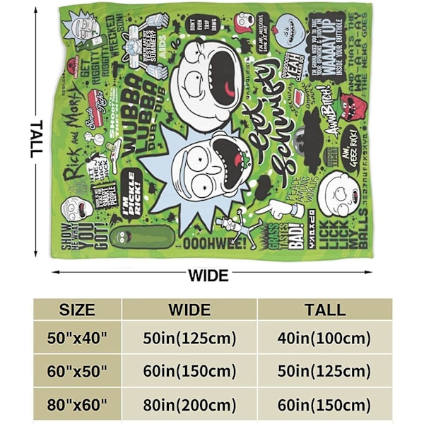 Rick And Morty flanneltæppe Varmt tæppe Stort blødt tæppe -w149 -ES 50x40in 125x100cm