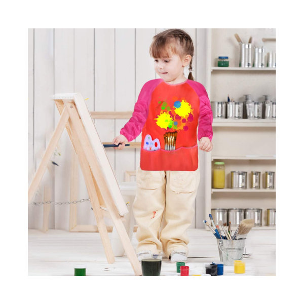 2 Pack Children Art Smock Kids Art esiliinat vedenpitävällä pitkähihaisella 3 tilavaa taskua, ikä 2-6, punainen ja sininen (maalit ja siveltimet eivät sisälly)