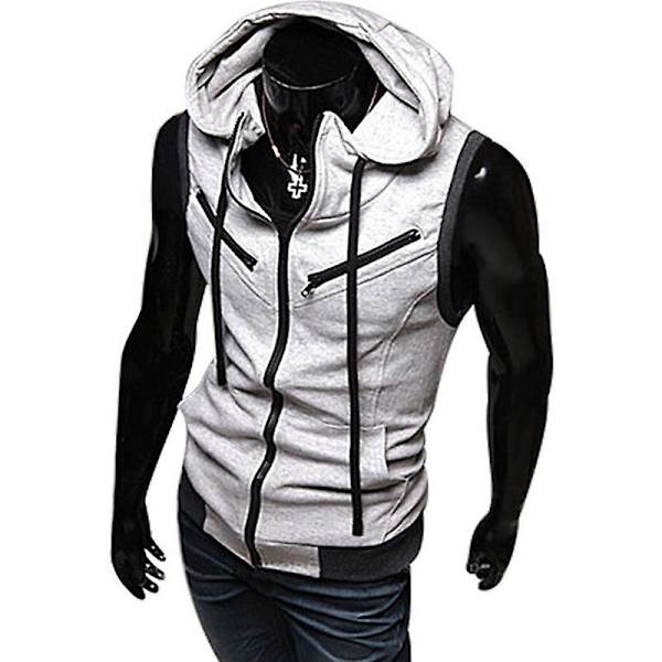Herrarnas Sommar Zip Up Hoodie Väst Ärmlös Huvad Tank Tops Light Grey 2XL