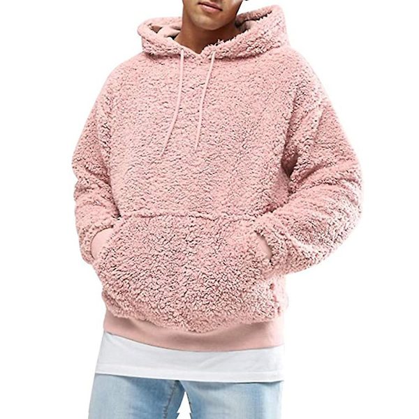 Solid dragsko för män med luvtröja i fleece med långa ärmar Pink M