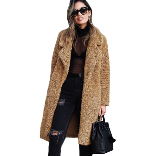 Damjackor Teddy Bear Long Coat Faux Fur Overcoat -ge Dark Brown XL