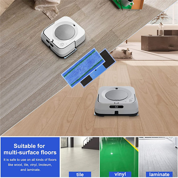 8 stk. Vådmoppepuder til IRobot Braava Jet M6-serien M6 (6110) (6012) (6112) Vaskbar og genanvendelig robotrengøringspude