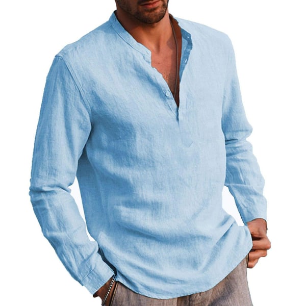 Herröverdelar Långärmad skjorta Casual Henley-skjorta Light Blue XL