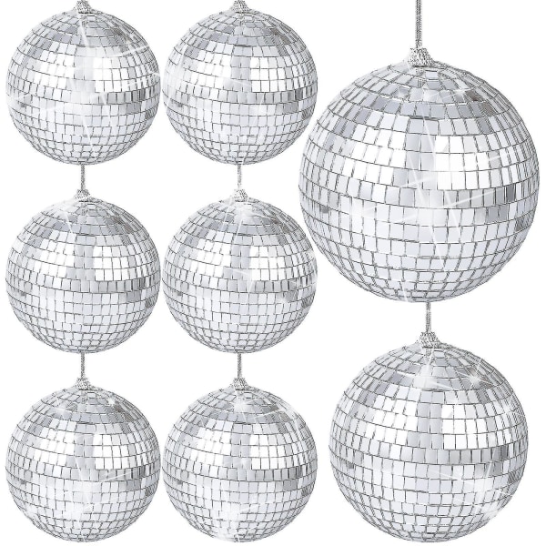 8 stk Speil Disco Balls Sølv Hengende Disco Light Speil Ball -ES