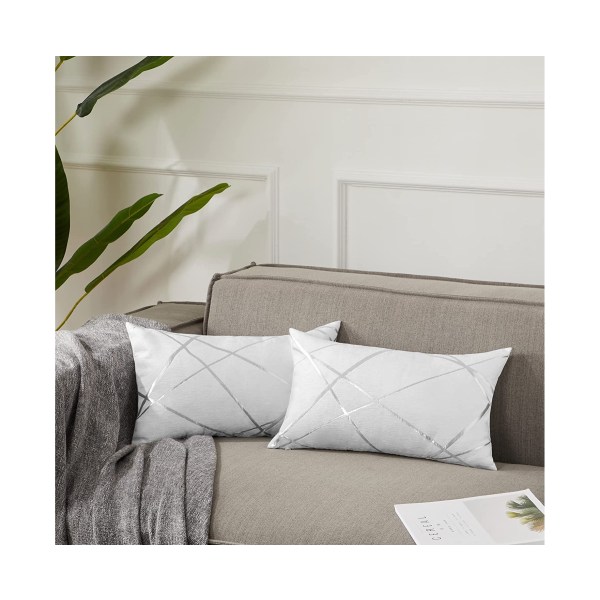 Dekorativ soffa örngott, soffa tjockt kuddfodral, fyrkantig grå lyxkudde 2 set -30x50 cm Blanc