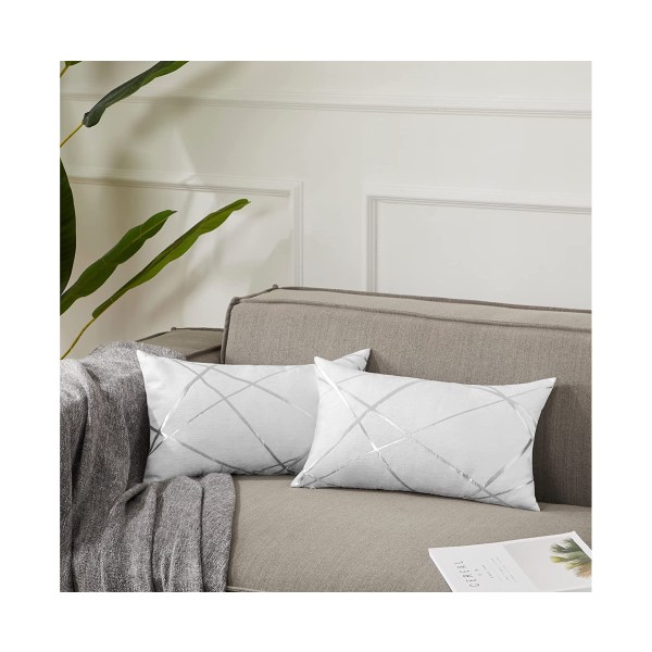 Koristeellinen sohvan tyynyliina, sohvan paksu tyynytyynyliina, neliönharmaa luksustyyny 2 settiä -30x50 cm Blanc