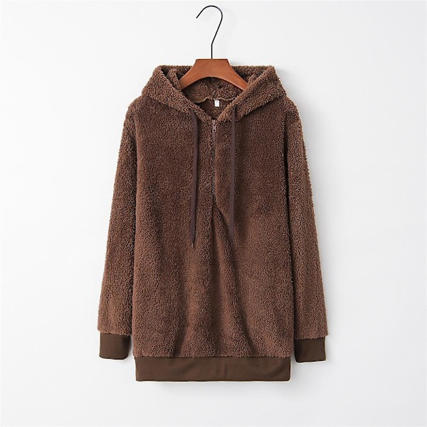 Naisten Teddykarhuhuppari Takki Lämmin Pehmeä Huppari Löysä Syksy Talvi Yläosa Brown 3XL