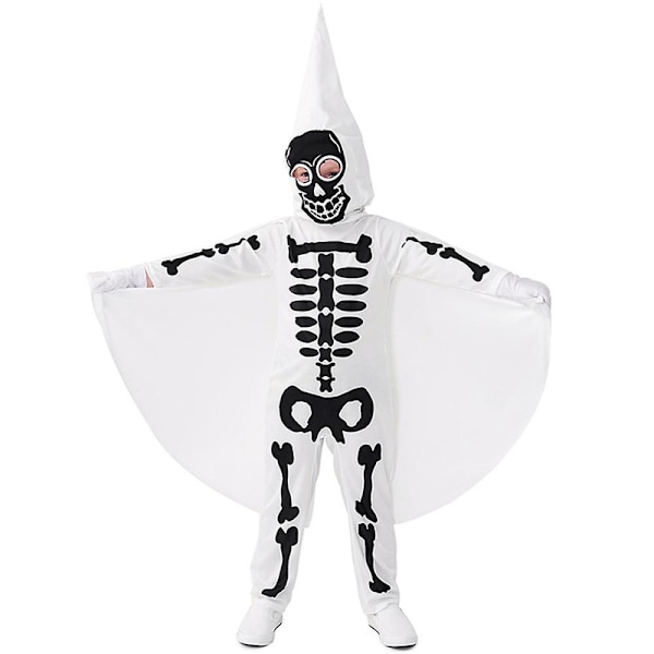 Barn Halloween Party Skjelett Cosplay Jumpsuit med Maske Kostyme Antrekk Sett Gaver - Hvit 4-6 Years