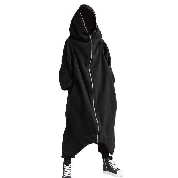 Unisex langermet hette Nazgul Long Coat Glidelåslukking Fleecefôret Lang hettegenser -hg Black M