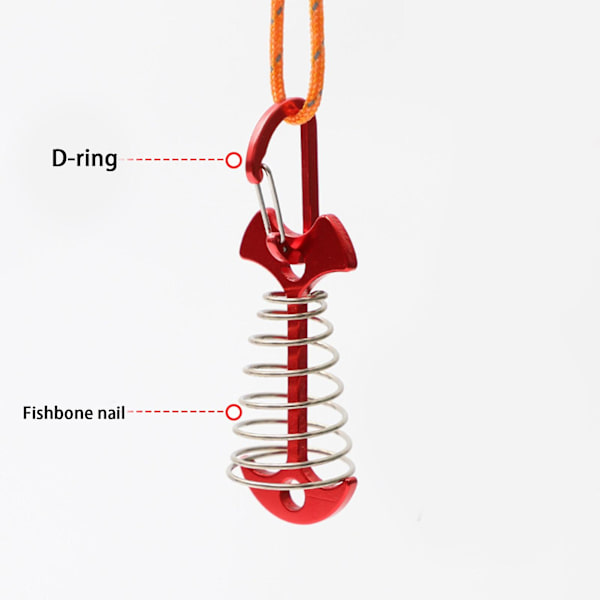 5 st Fiskskelett Tältpinnar D-spänne Design Snabblossning Vindtålig Kompakt Storlek Med Fjäder Fiskskelett Tältpinnar Vindrep Däckpinnar Campingtillbehör Qin Red L
