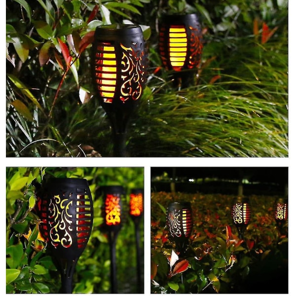 Solcelle Flammelys, 12 LED Solcelle Fakkellys Med Flimrende Flamme, Vanntette Solcelle, 4-pakning