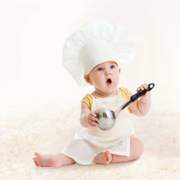 1 Set Söt Ärmlös Babykockförkläde Canvas Fotografering Barnkockkostymer Kompatibel Med Nyfödd -ES Boy S