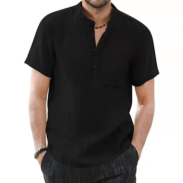 Herrar Enkla Kortärmade Toppar Sommar Casual Skjorta Black 3XL