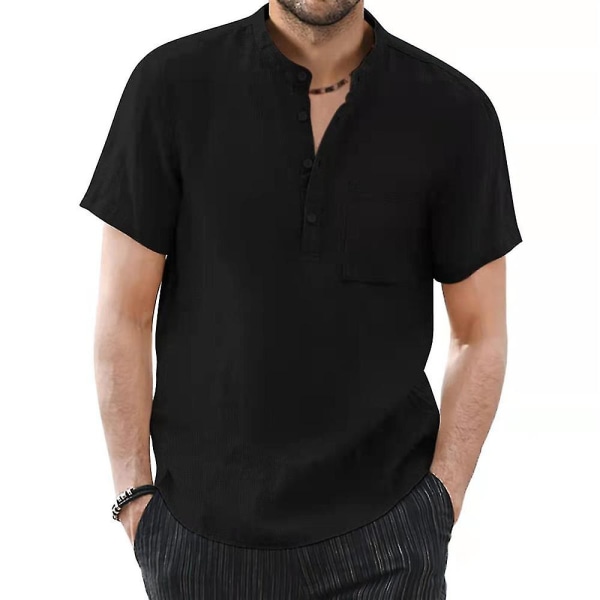 Hvit T-skjorte med korte ermer for menn - Sommer Casual Skjorte Black 3XL