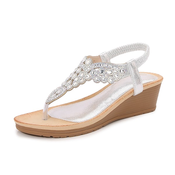 Sommarsandaler för dam 2025 Boho Chic - Plattform med strass Silver 36