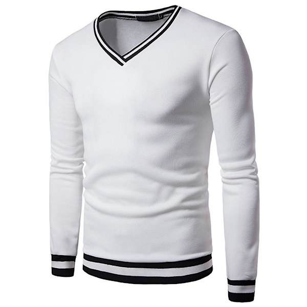 Herrar Toppar V-ringad Långärmad Färgblock Pullover Casual Tröja White 2XL