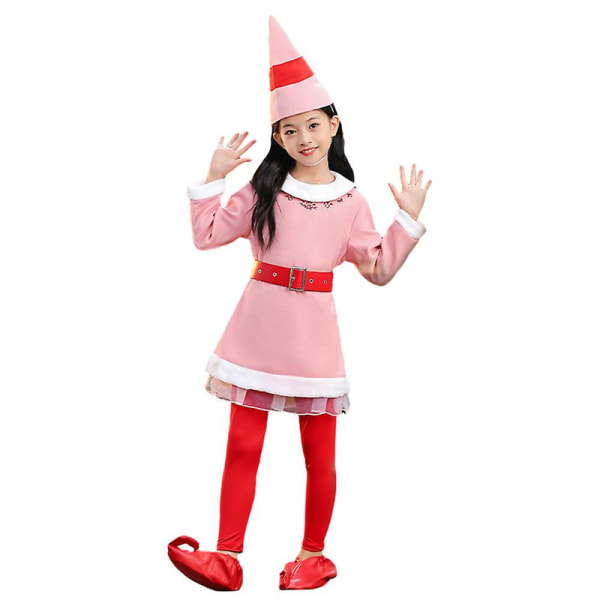 3-10 år Barn Gutter Jenter Julefest Alve Cosplay Kostyme Langermet kjole Fancy Dress Up Antrekk Sett-Rosa 6-7 Years