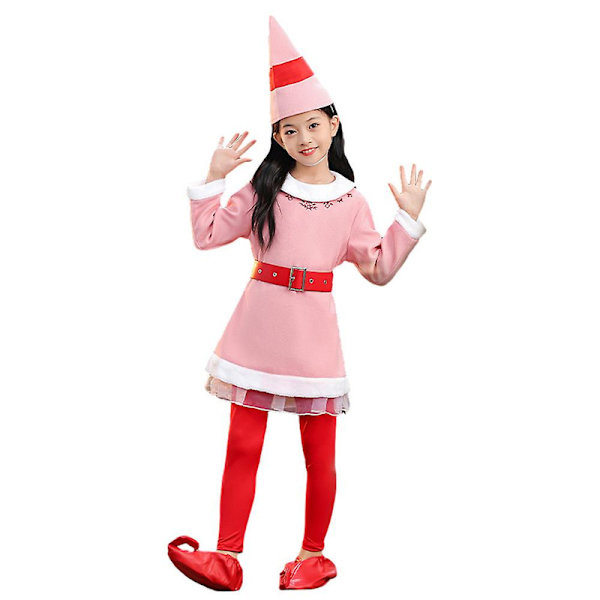 3-10-vuotiaat lapset pojat tytöt joulujuhlat tonttu-cosplay-asu pitkähihainen mekko upea pukeutumisasu setti-vaaleanpunainen 3-4 Years