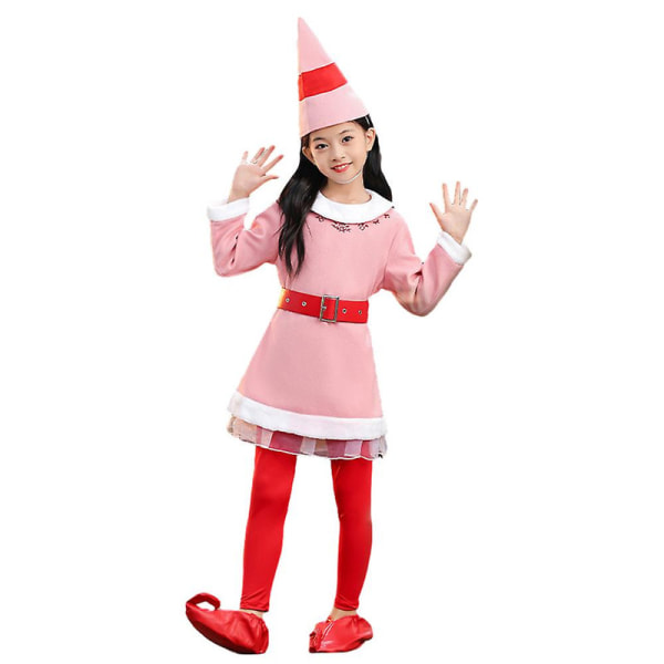 Jule-Elf Cosplay-kostyme for barn (3-10 år) - Langærmet kjole, festantrekk - Rosa 8-9 Years