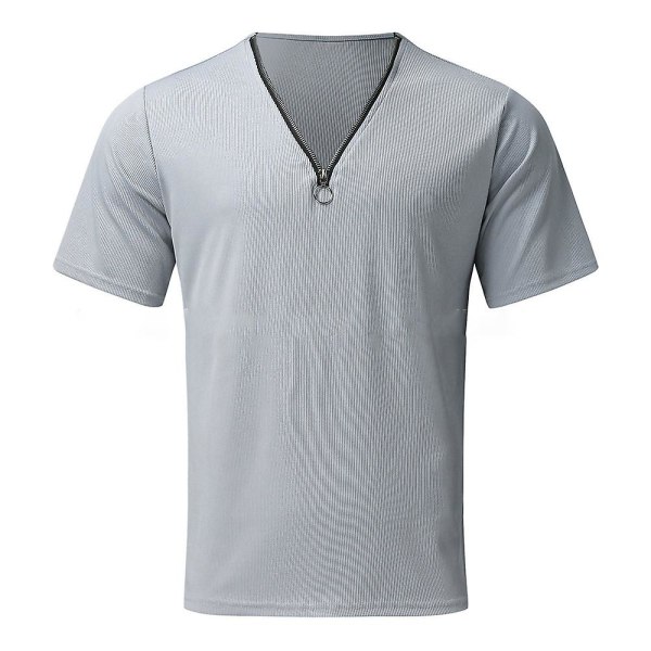 Herreoverdele Sommer Casual Slim Fit V-hals T-shirts med lynlås Light Grey L