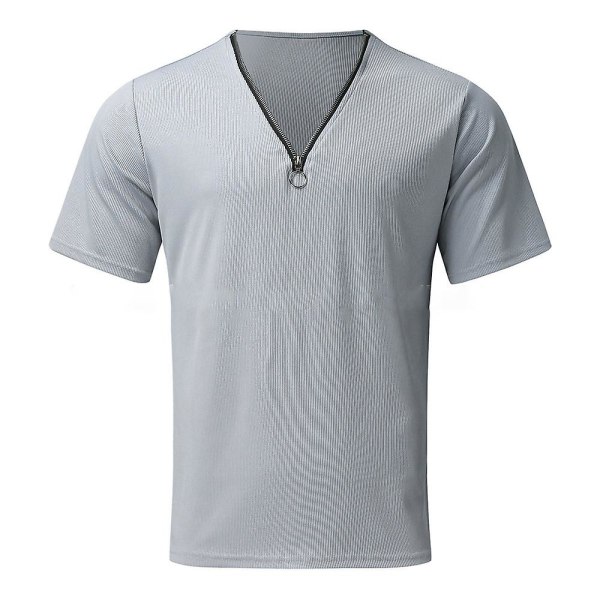 Herreoverdele Sommer Casual Slim Fit V-hals T-shirts med lynlås Light Grey S