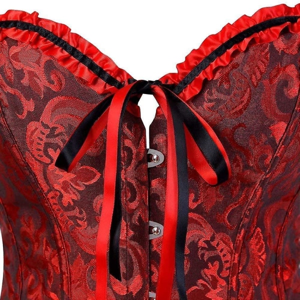 Szivyshi Kvinders Overbust Sweetheart Snøre Plastikknogler Korset Bustier Top -ge Red and Black *S