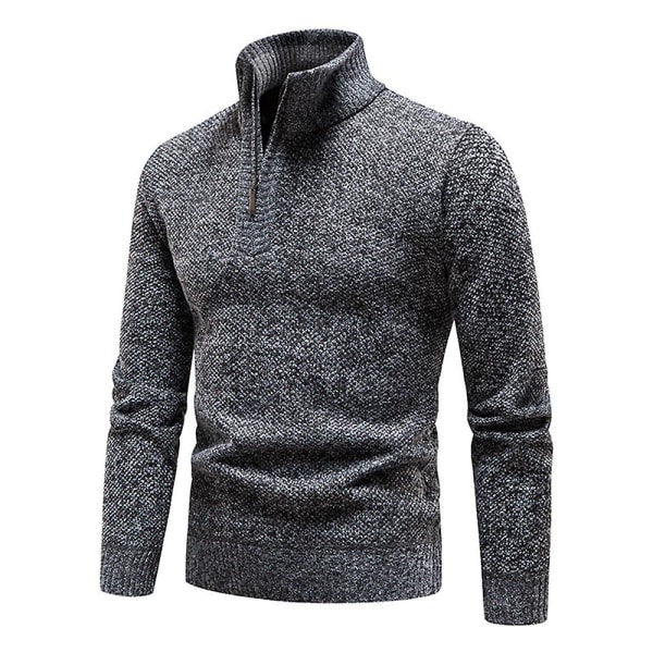 Høy halsgenser for menn med glidelås, lang ermet, strikket pullover Dark Grey 2XL