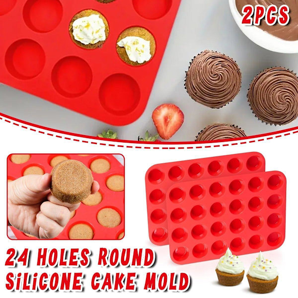 2 stk. 24 Huller Rund Silikone Kagebageform DIY Bageform til Nem Kagebagning