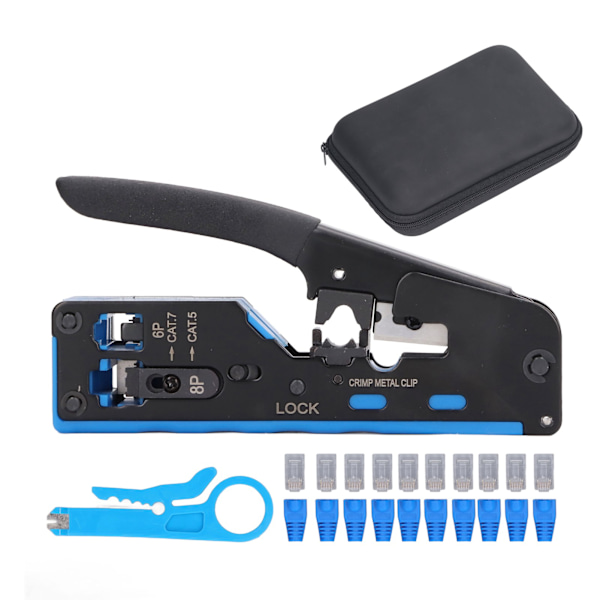 RJ45-krympeverktøysett, gjennomgang, alt-i-ett Ethernet-krymper for 8P 6P RJ-kontaktkrymping, kutting og stripping