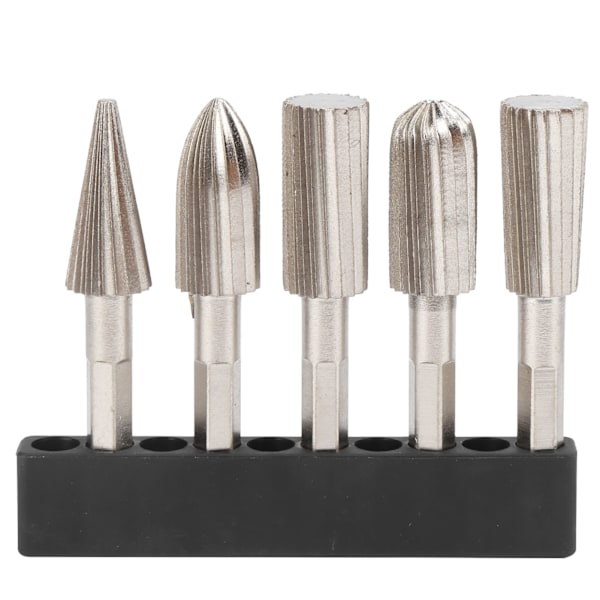 5Pcs Rotary File 1/4in Hex Shank Double Cut Metal Grinder Drill Bit Set for Carving Polishing