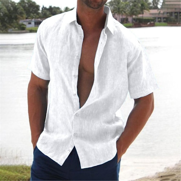 Herrar Sommar Casual Enfärgad Kortärmad Business Skjorta White L