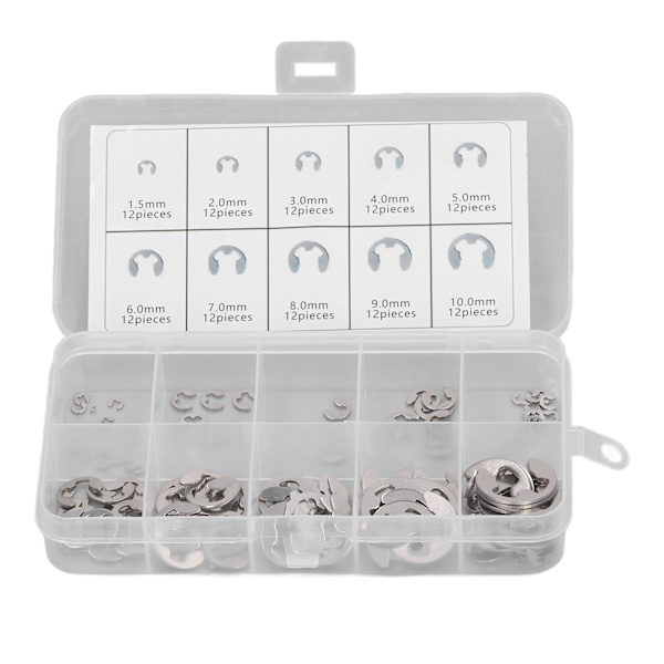 120 st E-klämma Circlip Säkringsring 304 Rostfritt Stål Sortiment Set Kit för Lager