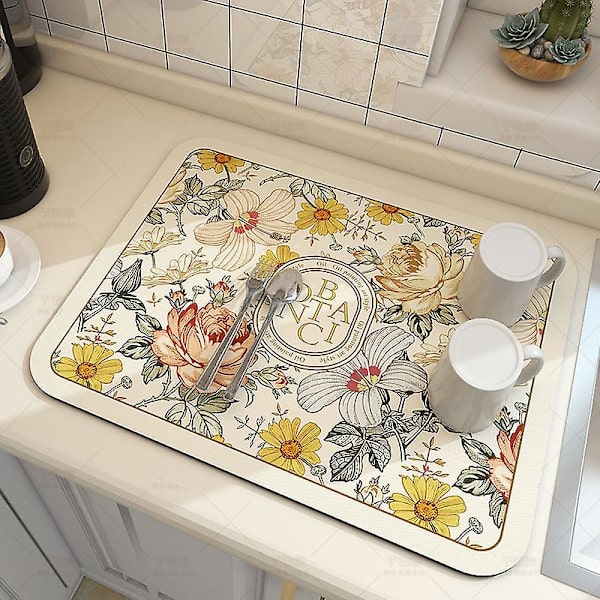 Super Imuva Superabsorbentti Antislip Suuri Keittiön Imuva Valutusmatto Kahvi Astian Kuivausmatto Nopea Kuivaus Kylpyhuoneen Valutuslevy Astiamatto Eden Garden 60x50cm