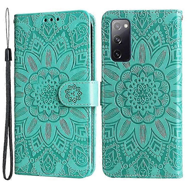 Kompatibel med Samsung Galaxy S20 FE / S20 FE 5G / S20 Lite Solsikke Præget PU Læder Etui Stativ Magnetisk Lukning Tegnebog Telefon Green