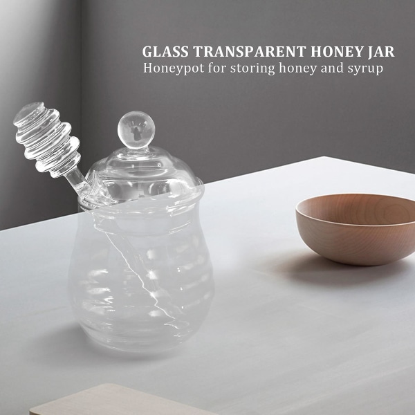 Transparent glas honningkrukke med låg Honningkrukke med dipper, klar, 9 ounces