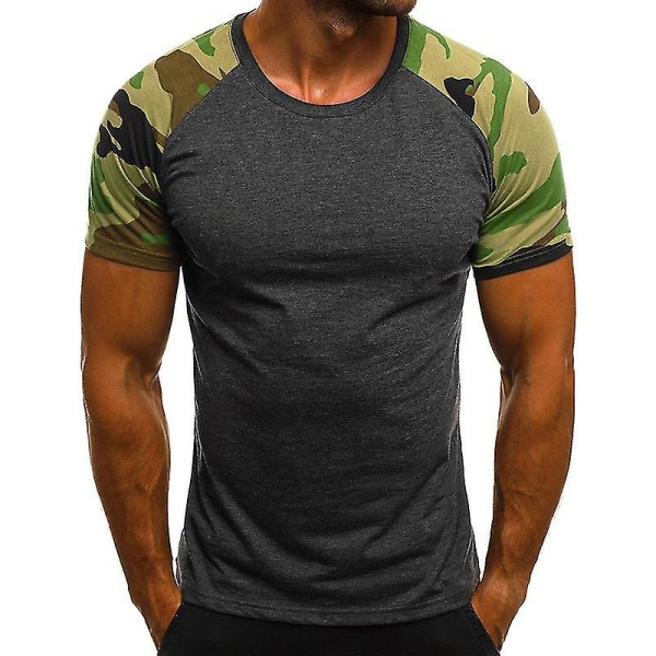 Herre Gym T-shirt Sports Kortærmede Toppe Camo Dark Grey M