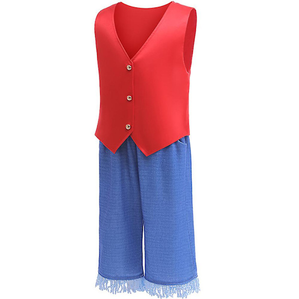 2-13 år Barn Anime One Piece Monkey D Luffy Cosplay Kostym Kläder Set Halloween Party Fancy Dress Presenter 8-9Years
