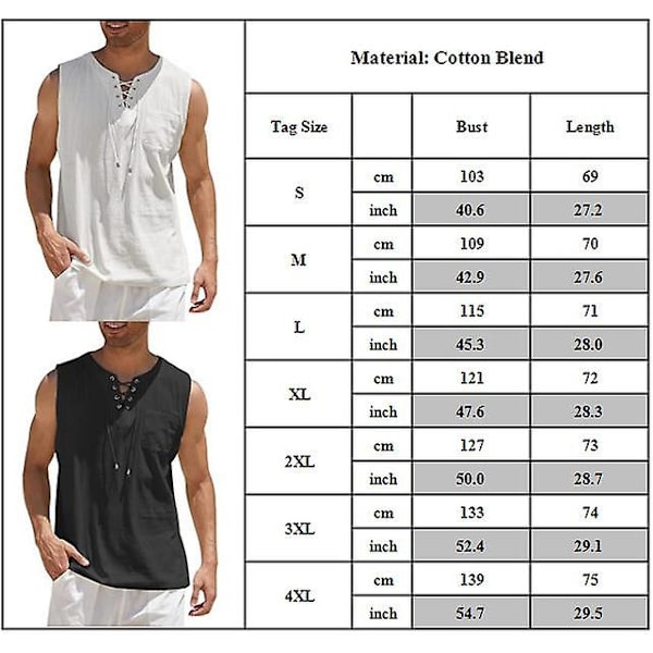 Mænds Middelalderlige Renaissance Viking Pirat Tanktop T-shirts Casual Ærmeløs Snøre Strand Hippie Toppe Apricot 4XL