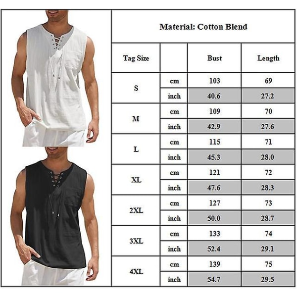 Miesten Keskiaikainen Renessanssin Viikinki-Pirate Tank Top -paidat Rento Hihaton Nauhakiinnitys Ranta Hippi Topit White S