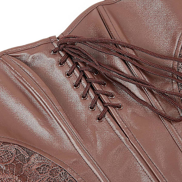 Szivyshi Kvinders Overbust Sweetheart Snøre Plastikknogler Korset Bustier Top -ge Brown fau* leather *L