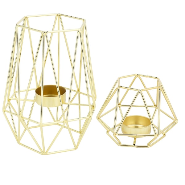 Sett med 2 gull geometrisk metall telys lysestaker for stue og bad dekorasjoner - Cent