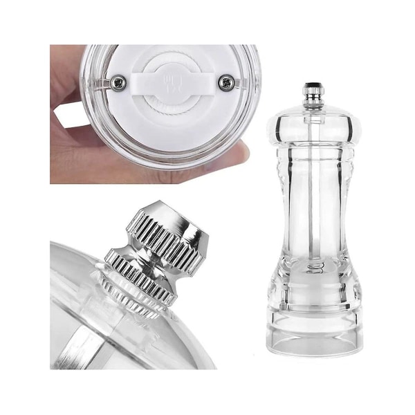 Pepparkvarn- Akryl Salt och Peppar Shakers Justerbar Grovhet Med Keramisk Rotor Kök Acce Transparent