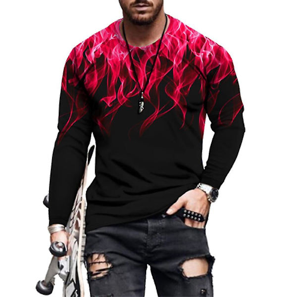 Miesten casual T-paita pitkähihaiset topit Red 2XL