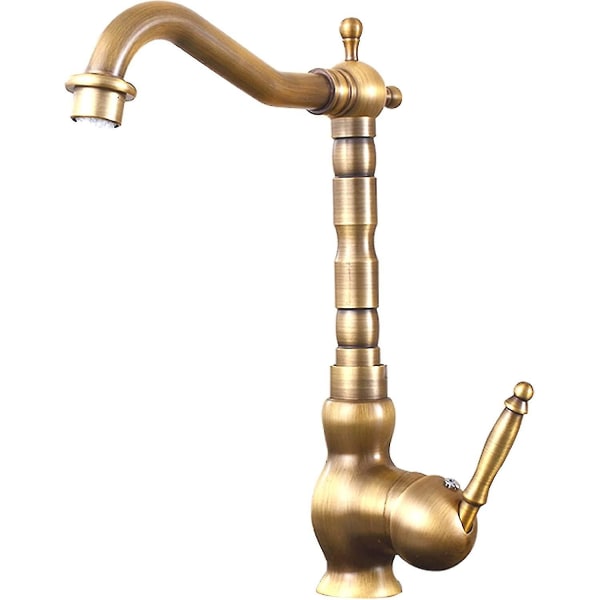 Antique Brass Kitchen Faucet - All Retro Kitchen Mixer Tap - Rotary Switch - Brushed Basin Faucet (high)