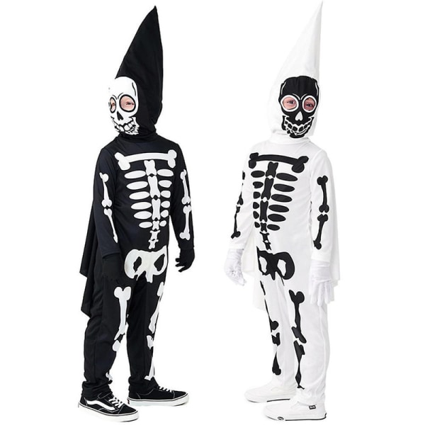 2-12 År Børne Halloween Party Skelet Cosplay Jumpsuit Med Maske Kostume Outfits Sæt Gaver-Hvid 10-12 Years