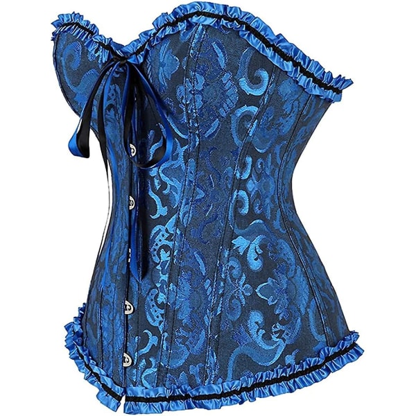 Szivyshi Dame Overbust Sweetheart Lace Up Plastic Bones Corset Bustier Top -ge Black Blue *S