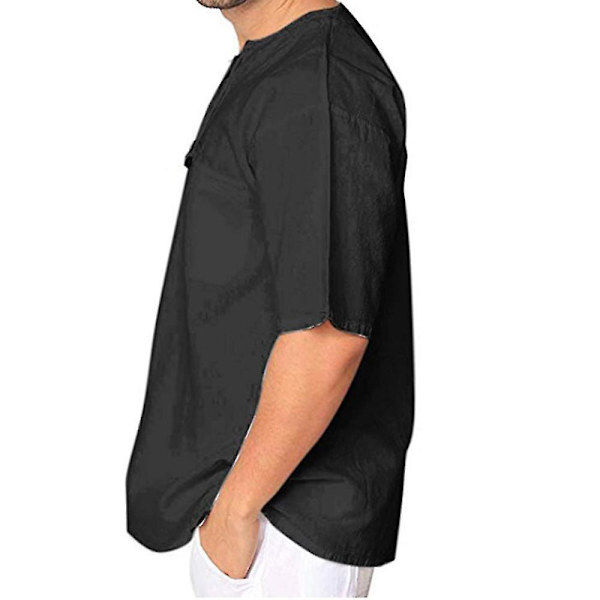 Mænds Kortærmet T-shirt Sommer Casual V-hals Toppe Black M