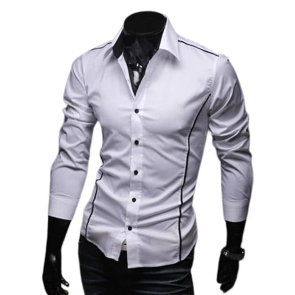 Miesten pitkähihaiset liikepaitoja Slim Fit Casual Napit Paita Topit White 2XL