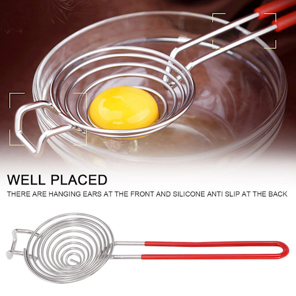 Eggeplomme- og hvite-separator, rustfritt stål, 2 deler red  silver