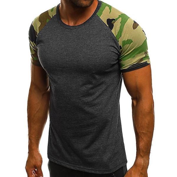 Herre Gym T-shirt Sports Kortærmede Toppe Camo Dark Grey 2XL